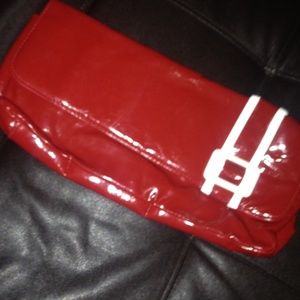 Red clutch with white detail