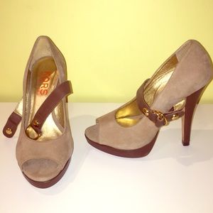 KORS Michael Kors Suede Peep-Toe Platform Heels