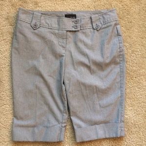 Grey striped, knee length dress shorts