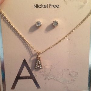 BOGO Letter A necklace with earrings