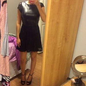 Black leather top, lace bottom dress!