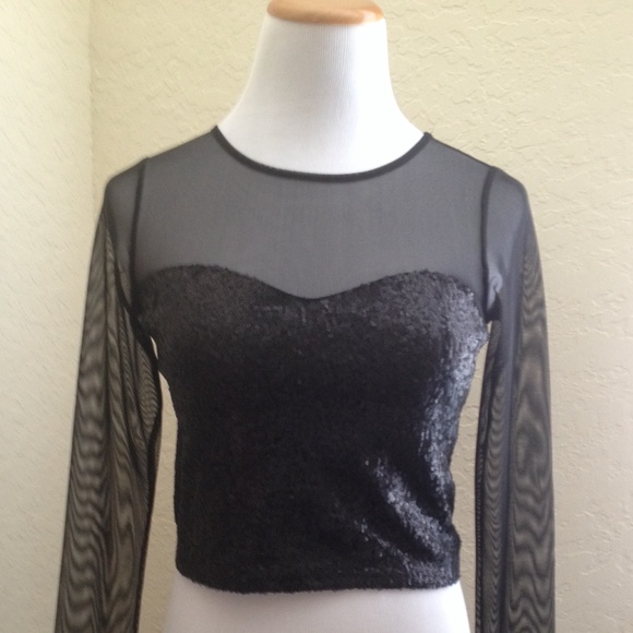 BCBG Generation black sheer top with sequins - Picture 1 of 3