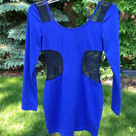 Royal Blue Bodycon Dress With Mesh Detail