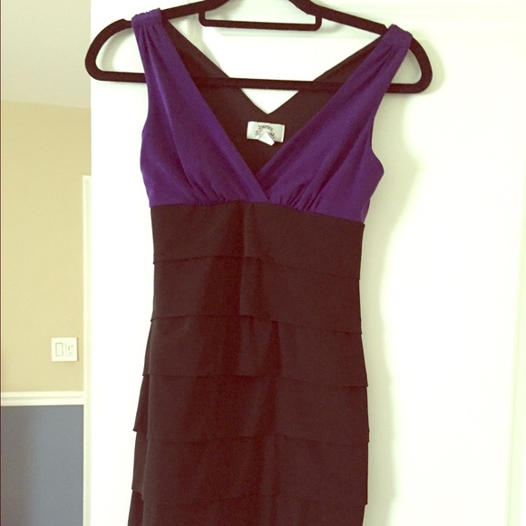 Fitted purple and Black ruffle dress