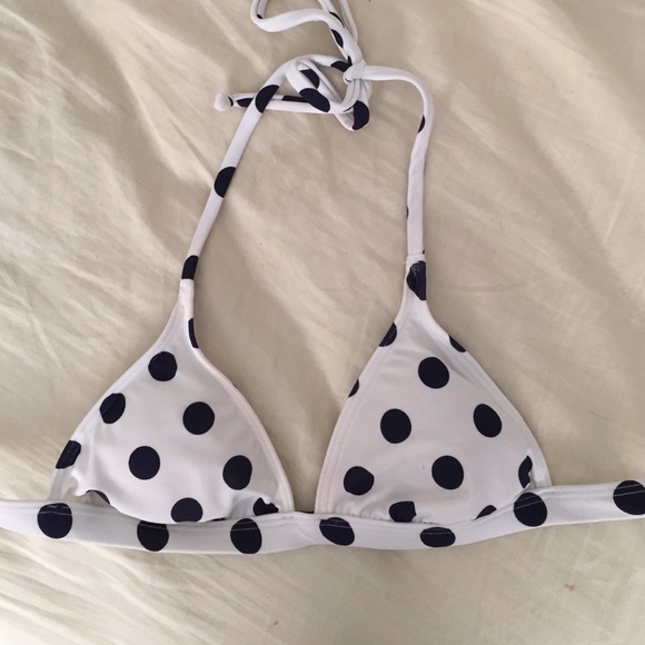 navy and white polka dot bathing suit top