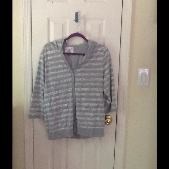 Grey hooded button down top