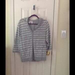 Grey hooded button down top