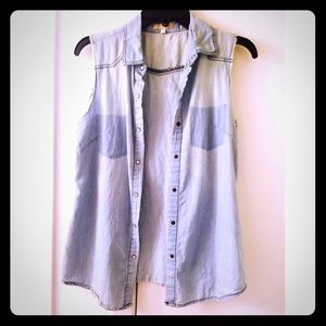 sleeveless denim button up shirt