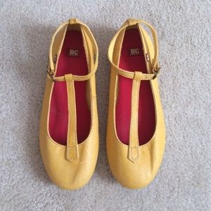BC Yellow Leather T-strap Flats