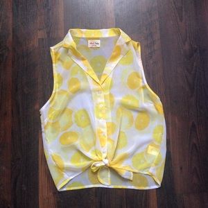 🍋Black Poppy sheer lemon top