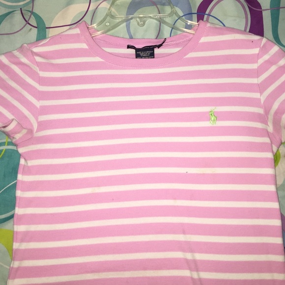 Polo Ralph Lauren Tops - White & Pink Striped Polo Tee