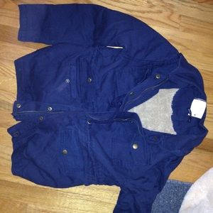 Fur lined navy bomber jacket