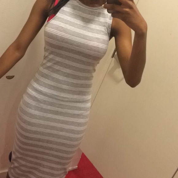 Striped grey and white long maxi dress