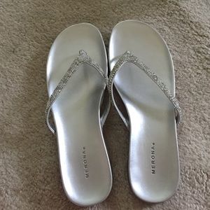 Silver beaded flip flops