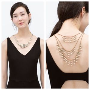 "Pearl" & Gold Tone Double Side Back Necklace
