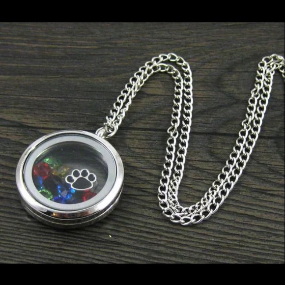 Circle memory locket with  pet paw charm on sale