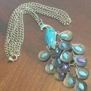 Peacock pendent necklace.  14in long