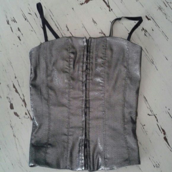 Cache size 4 silver metallic corset tank top