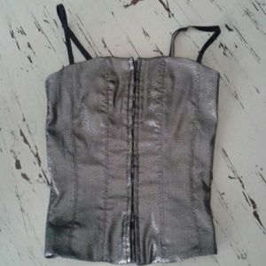 Cache size 4 silver metallic corset tank top