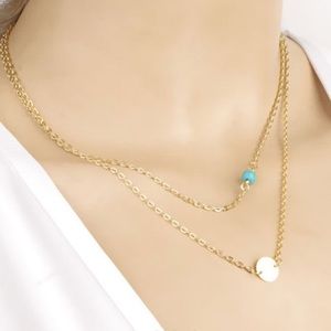 NWOT Gold layer necklace with turquoise