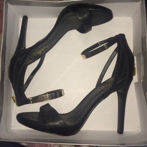 Simple black leather heels