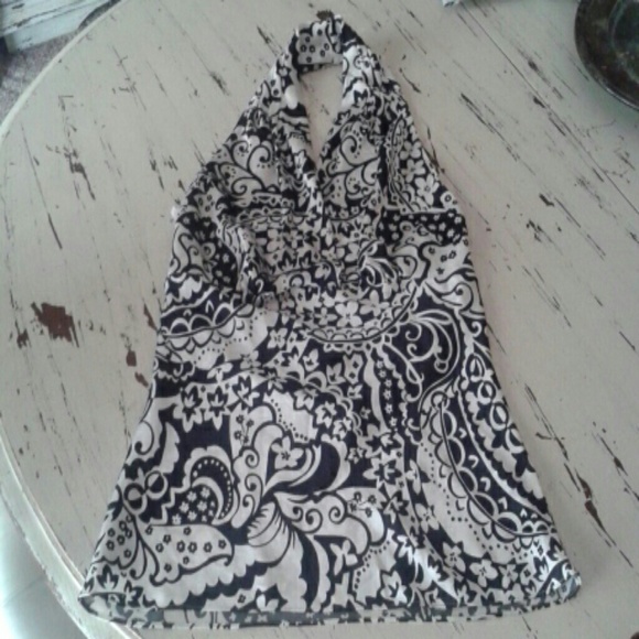 Express size xs black and white silk halter