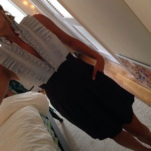 BCBG Navy & Pin stripe Ruffled Dress