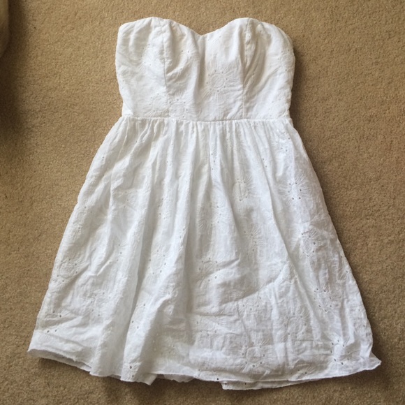 White Strapless Flower Print Dress