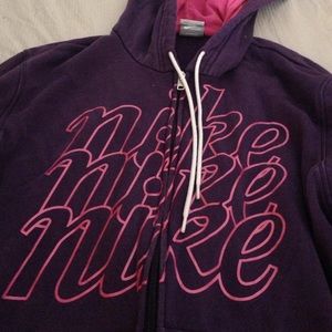 pink & purple zip up nike hoodie