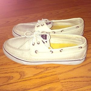 White sequin sperrys perfect condition