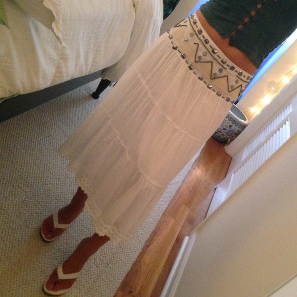 Mororeno White Beaded Maxi Skirt