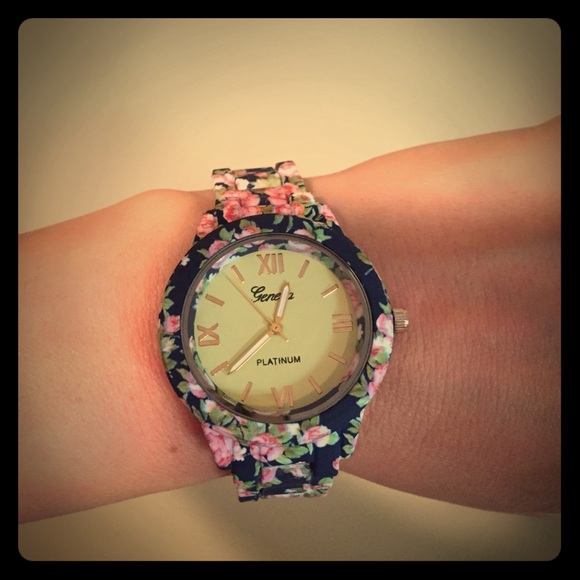 Navy blue floral watch