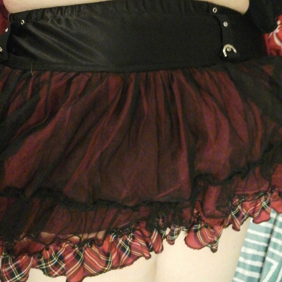 Darling red, black, net, and plaid skirt