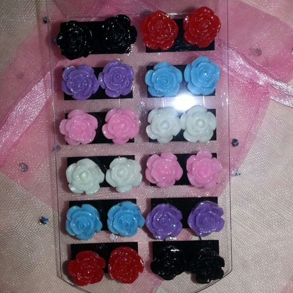 Glitter rose ear ring studs 2 for $5 mix&match - Picture 2 of 4