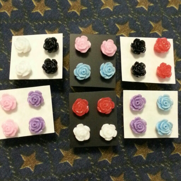 Glitter rose ear ring studs 2 for $5 mix&match - Picture 4 of 4
