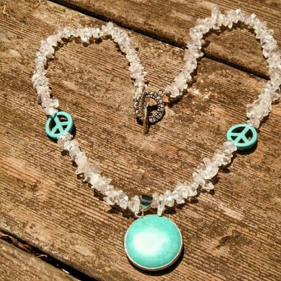 Natural quartz crystal and turquoise necklace