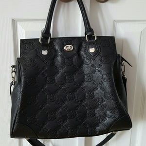 LOUNGEFLY HELLO KITTY BLACK EMBOSSED SATCHEL TOTE
