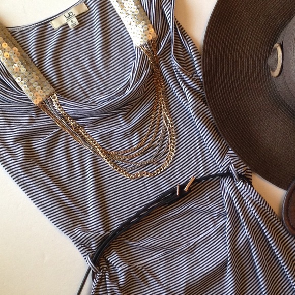 Black and White Striped Cowl Neck Dress