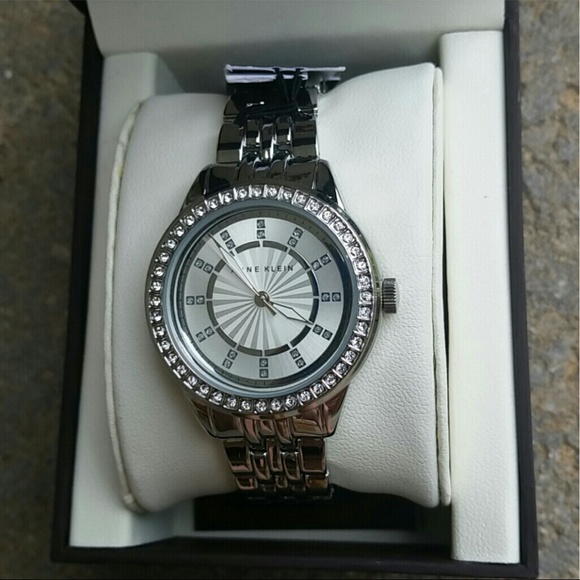 SALE Anne Klein Round Face Silver Watch W/Crystals