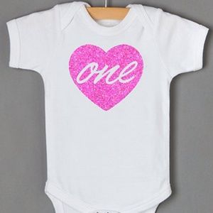 White & Pink Glitter Heart 'One' Bodysuit - Infant