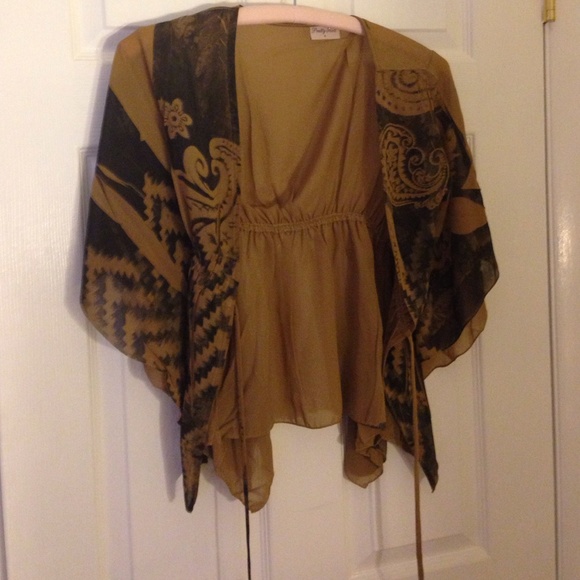 Gold and black sheer top with tie