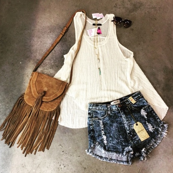 High waisted Denim cut offs