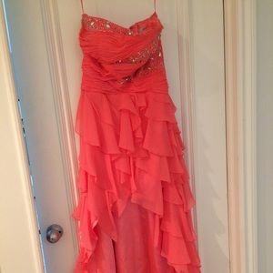 Coral strapless high-low prom dress