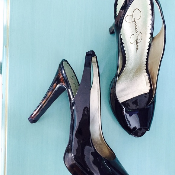 Jessica Simpson Amanda Black Patent/Tortoise Heel - Picture 1 of 4