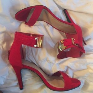 Beautiful Red Heels with Gold Accents