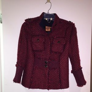 Red and navy tweed jacket