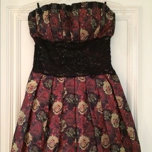 Dark floral strapless cocktail dress
