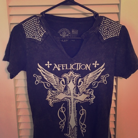 Affliction Tops - Affliction tee with rhinestones