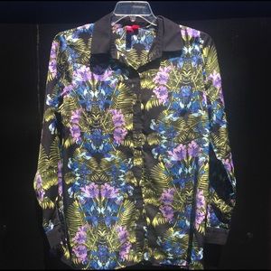 Forever 21 chiffon button up tropical shirt