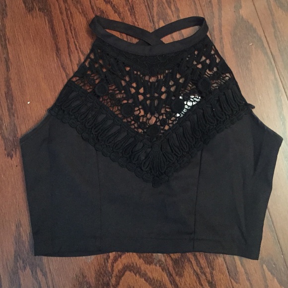 Lf black crochet crop top! NWT